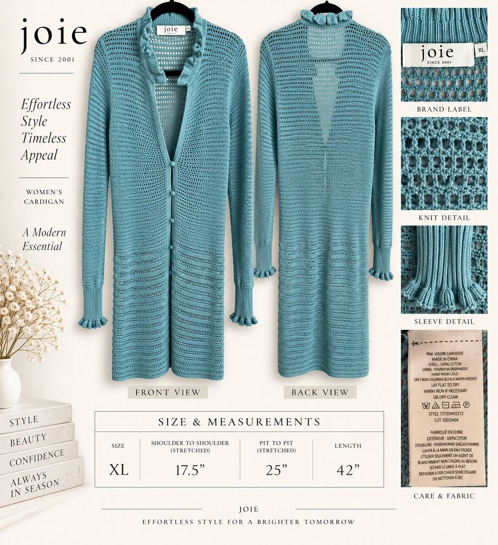joie Teal Crocheted cardigan*Long length with buttons